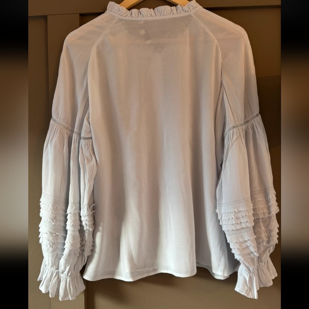 Paul & Joe Light Blue Ruffle-Trim Button-Front Blouse - Picture 3 of 7